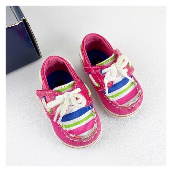 Sperry Topsider Bahama Jr Pink Stripe Baby Shoe - Picture 1 of 12